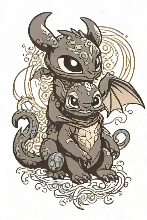 stitch and toothless night fury tattoo design idea