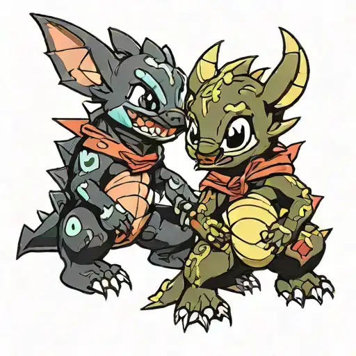 stitch and night fury tattoo design idea