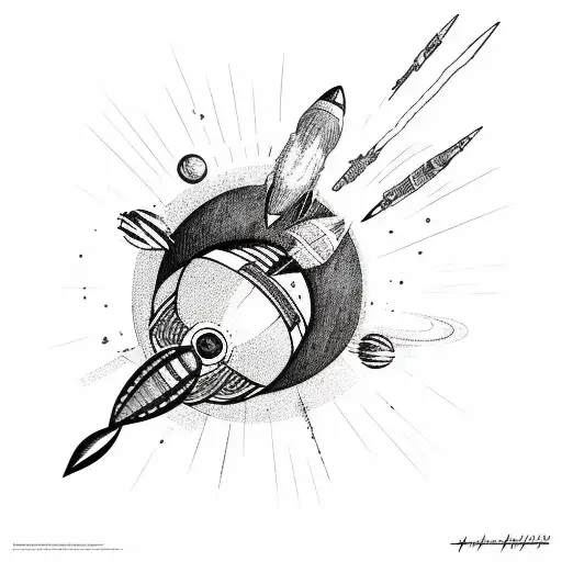 rocket and planet tattoo design idea