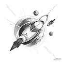 rocket and planet tattoo design idea