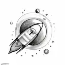 rocket and planet tattoo design idea