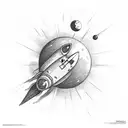 rocket and planet tattoo design idea