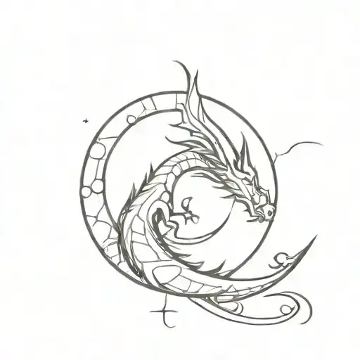 fine line spirit dragon with moon phases  tattoo design idea