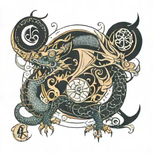 fine line spirit dragon with moon phases  tattoo design idea
