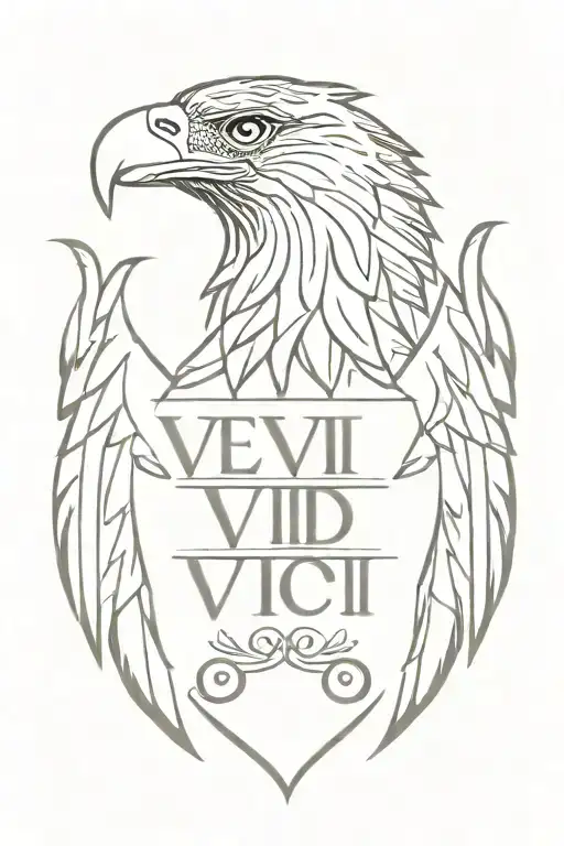 roman eagle with the words: veni vidi vici tattoo design idea