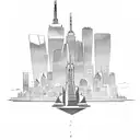 Inuit statue with the skyline of Montreal and skyline of Toronto tattoo design idea