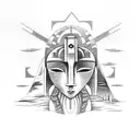 Inuit statue with the skyline of Montreal and skyline of Toronto tattoo design idea