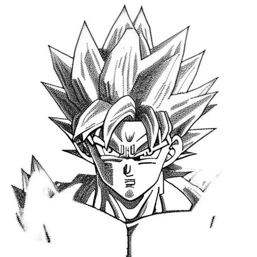 Goku transforming into a Super Saiyan with black and grey shading tattoo design idea