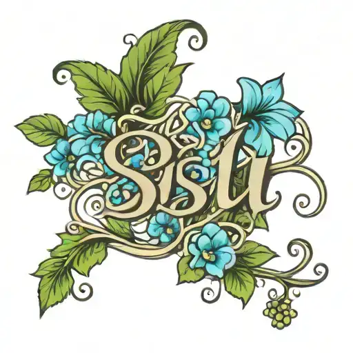 the word sisu in script with vines and flowers intertwined tattoo design idea