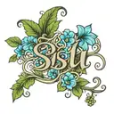 the word sisu in script with vines and flowers intertwined tattoo design idea