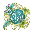 the word sisu in script with vines and flowers intertwined tattoo design idea