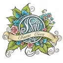 the word sisu in script with vines and flowers intertwined tattoo design idea