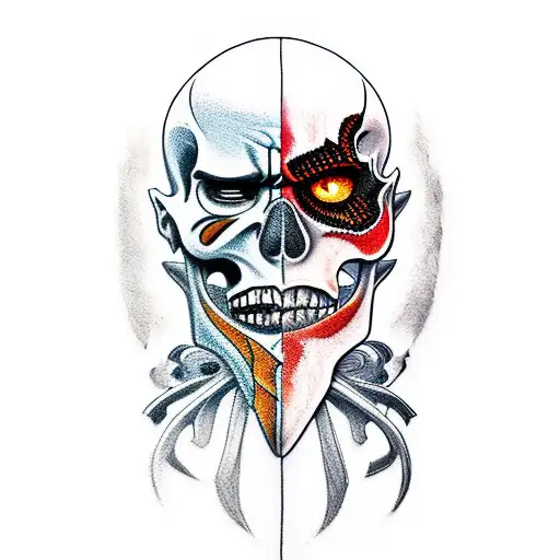 kratos like skeleton tattoo design idea