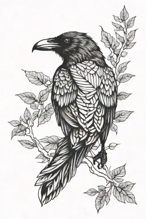crow sharigan nature geometric  tattoo design idea