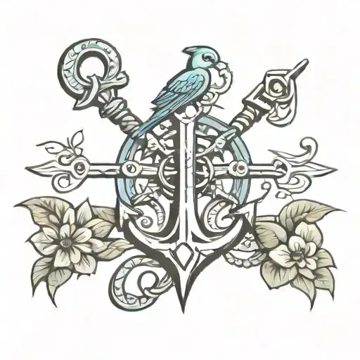 anchor cross bird tattoo design idea
