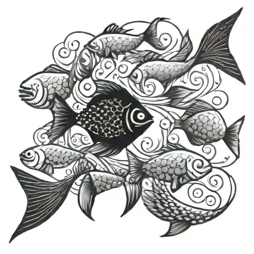 School of fish swimming in a double helix pattern tattoo design idea