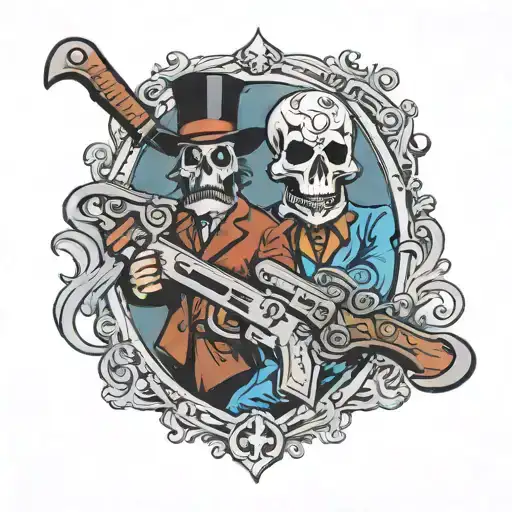 haunted mansion hatchet and dueling pistols  tattoo design idea