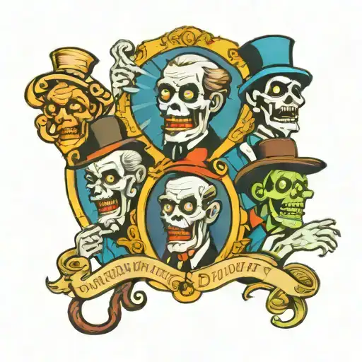 haunted mansion, hitchhiking ghosts, foolish mortal tattoo design idea
