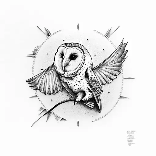 barn owl one wing spread hardy hibiscus tattoo design idea
