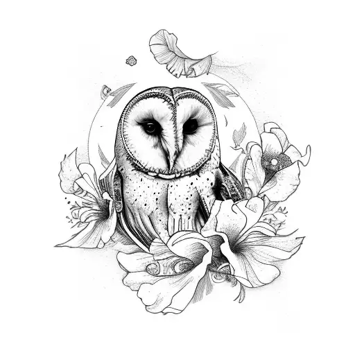barn owl hardy hibiscus tattoo design idea