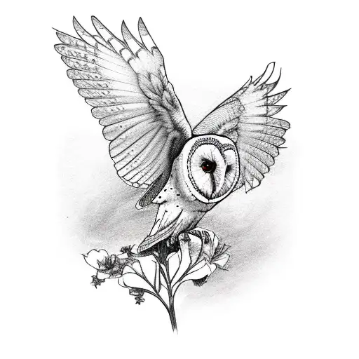 barn owl one wing spread hardy hibiscus tattoo design idea