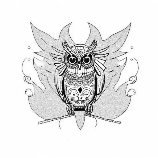 flying owl grabbing a sugar skull through the eyes tattoo design idea