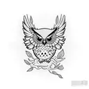 flying owl grabbing a sugar skull through the eyes tattoo design idea