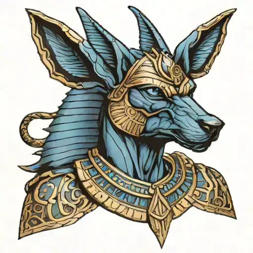 anubis, blue eyes, egyptian warrior tattoo design idea