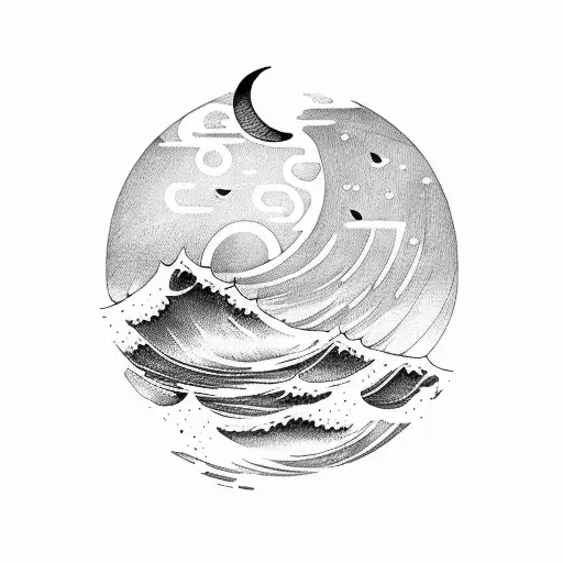 ocean with vivid night sky and the moon reflecting on the water tattoo design idea