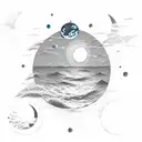 ocean with vivid night sky and the moon reflecting on the water tattoo design idea