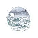 ocean with vivid night sky and the moon reflecting on the water tattoo design idea
