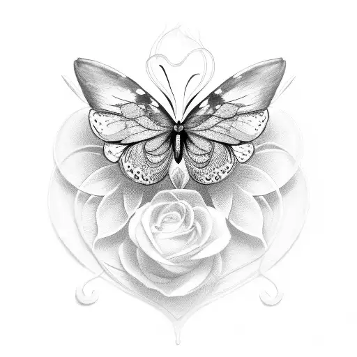 butterfly with bleeding heart flower surronding tattoo design idea