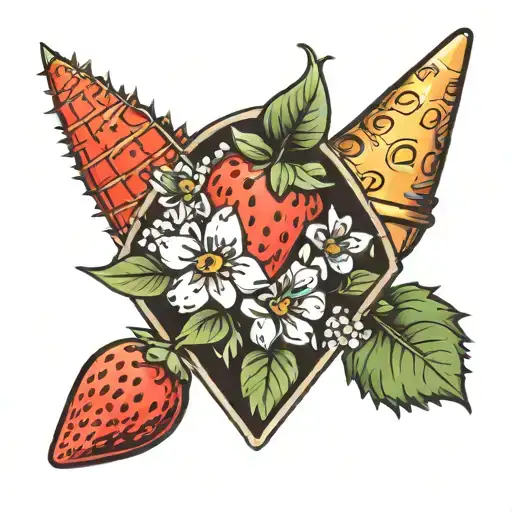 strawberry traffic cone tattoo design idea