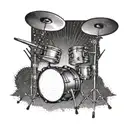 A drum set with sun rays emanating from behind it in a dotwork style tattoo design idea