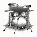 A drum set with sun rays emanating from behind it in a dotwork style tattoo design idea