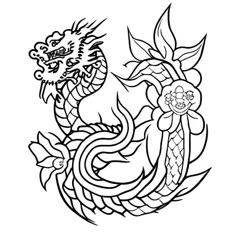 japanese dragon sleeve with sakura flowers  tattoo design idea