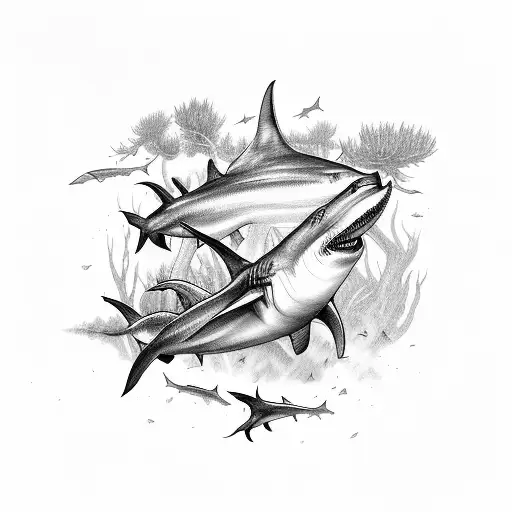 bosque con tiburones  tattoo design idea