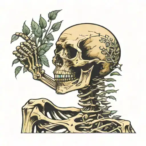 skeleton arm reaching up spine grabbing back of neck tattoo design idea