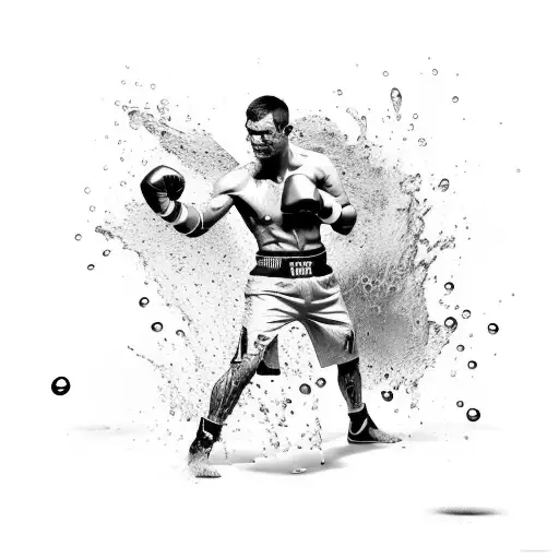 A boxer throwing a powerful punch with water splashing around them tattoo design idea