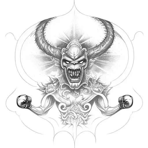 Symbolic representation of demons being defeated by boxing gloves tattoo design idea