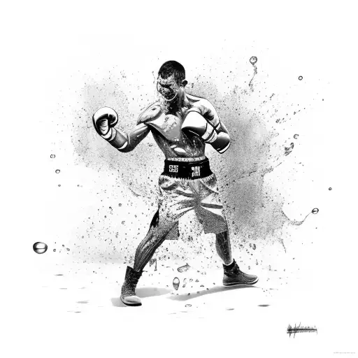 A boxer throwing a powerful punch with water splashing around them tattoo design idea