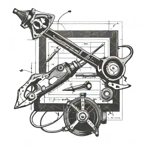 tools and blueprints in a curcular form with soldering and pliers  tattoo design idea