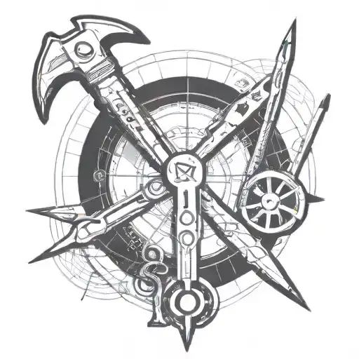 tools and blueprints in a curcular form with soldering and pliers  tattoo design idea