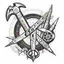 tools and blueprints in a curcular form with soldering and pliers  tattoo design idea