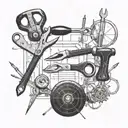 tools and blueprints in a curcular form with soldering and pliers  tattoo design idea