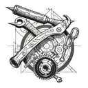 tools and blueprints in a curcular form with soldering and pliers  tattoo design idea