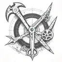 tools and blueprints in a curcular form with soldering and pliers  tattoo design idea