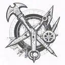 tools and blueprints in a curcular form with soldering and pliers  tattoo design idea