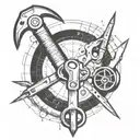 tools and blueprints in a curcular form with soldering and pliers  tattoo design idea