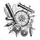 tools and blueprints in a curcular form tattoo design idea